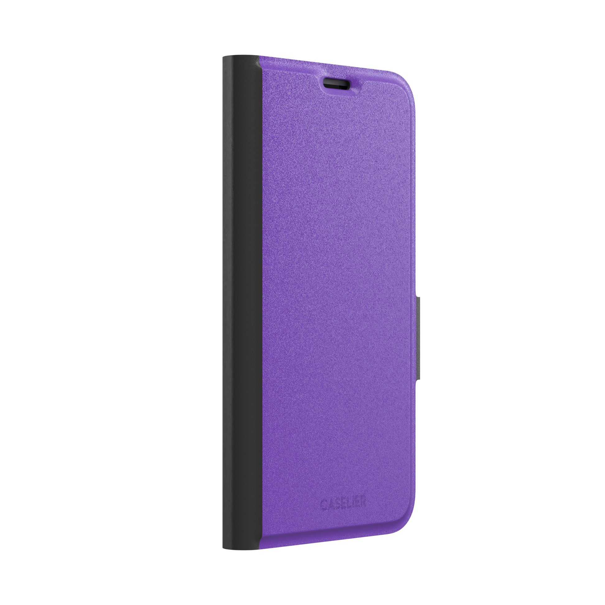 Solid bright violet phone case in a vivid, saturated purple tone, phone case by Caselier — wallet case, left view