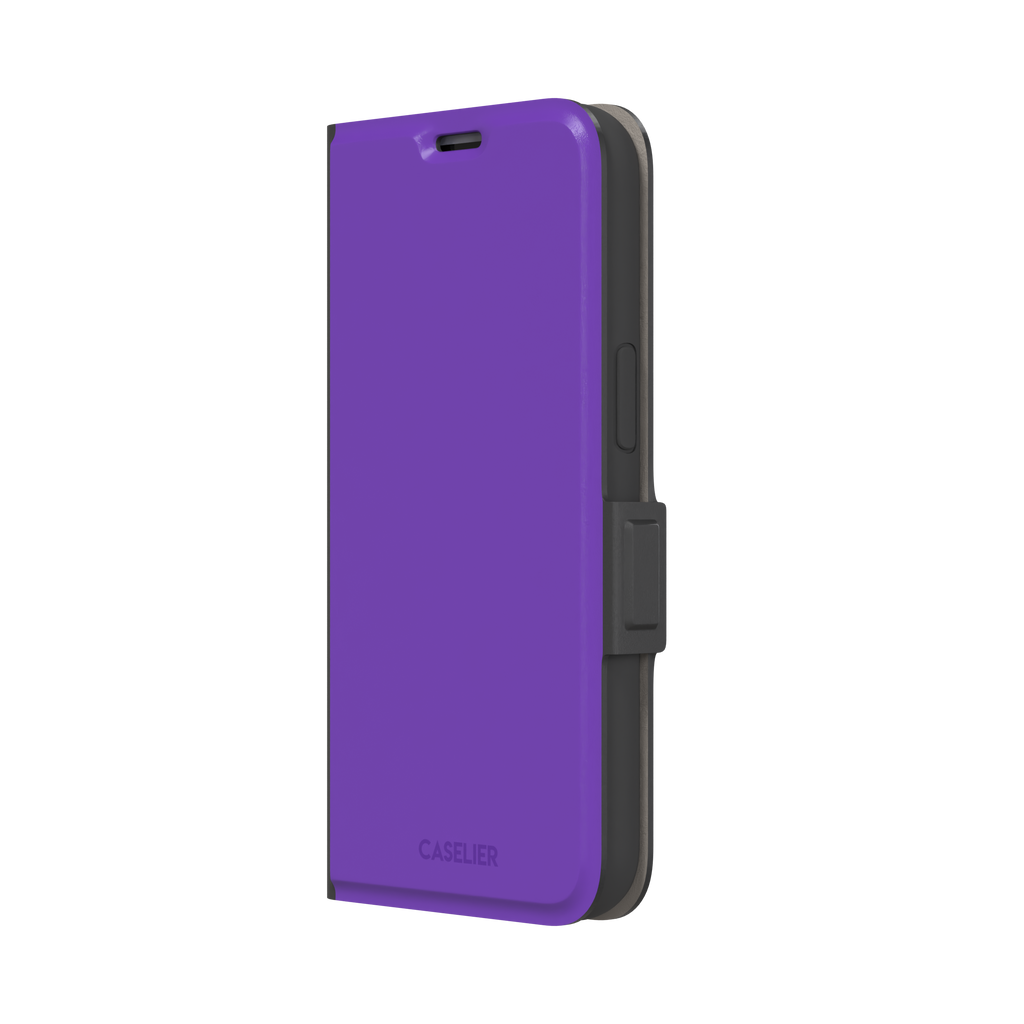 Solid bright violet phone case in a vivid, saturated purple tone, phone case by Caselier — wallet case, right view