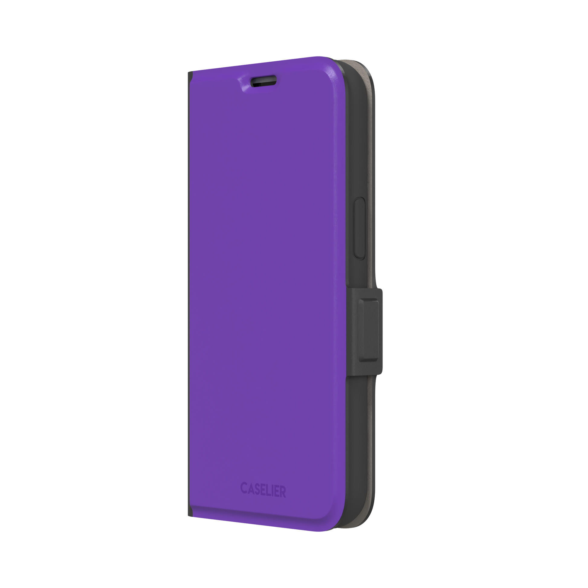 Solid bright violet phone case in a vivid, saturated purple tone, phone case by Caselier — wallet case, right view