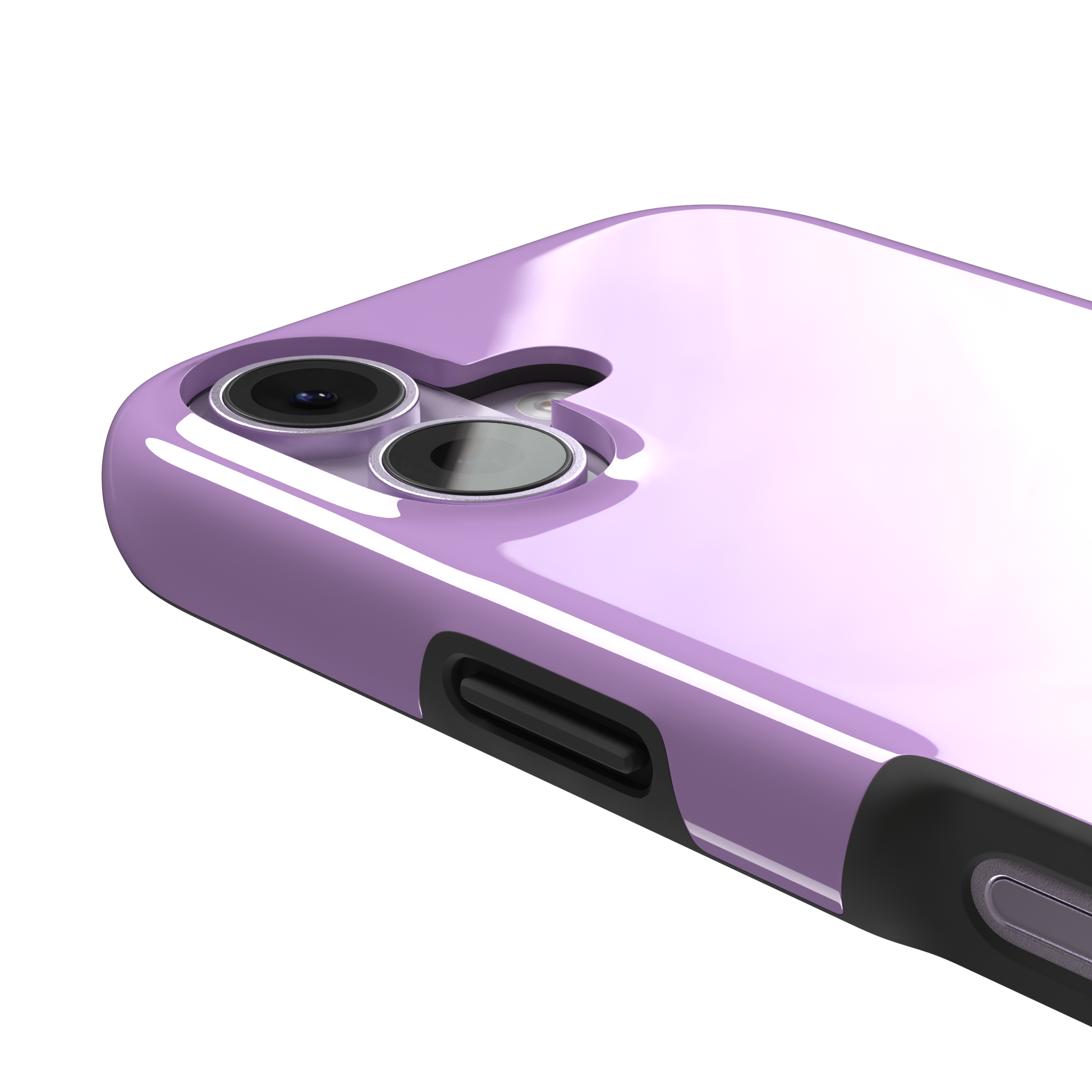 Solid orchid phone case in a light, warm pink-purple tone, phone case by Caselier — tough case, volume buttons detail