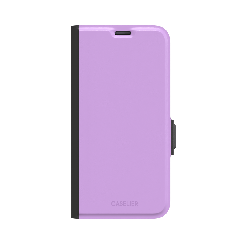 Solid orchid phone case in a light, warm pink-purple tone, phone case by Caselier — wallet case, front view