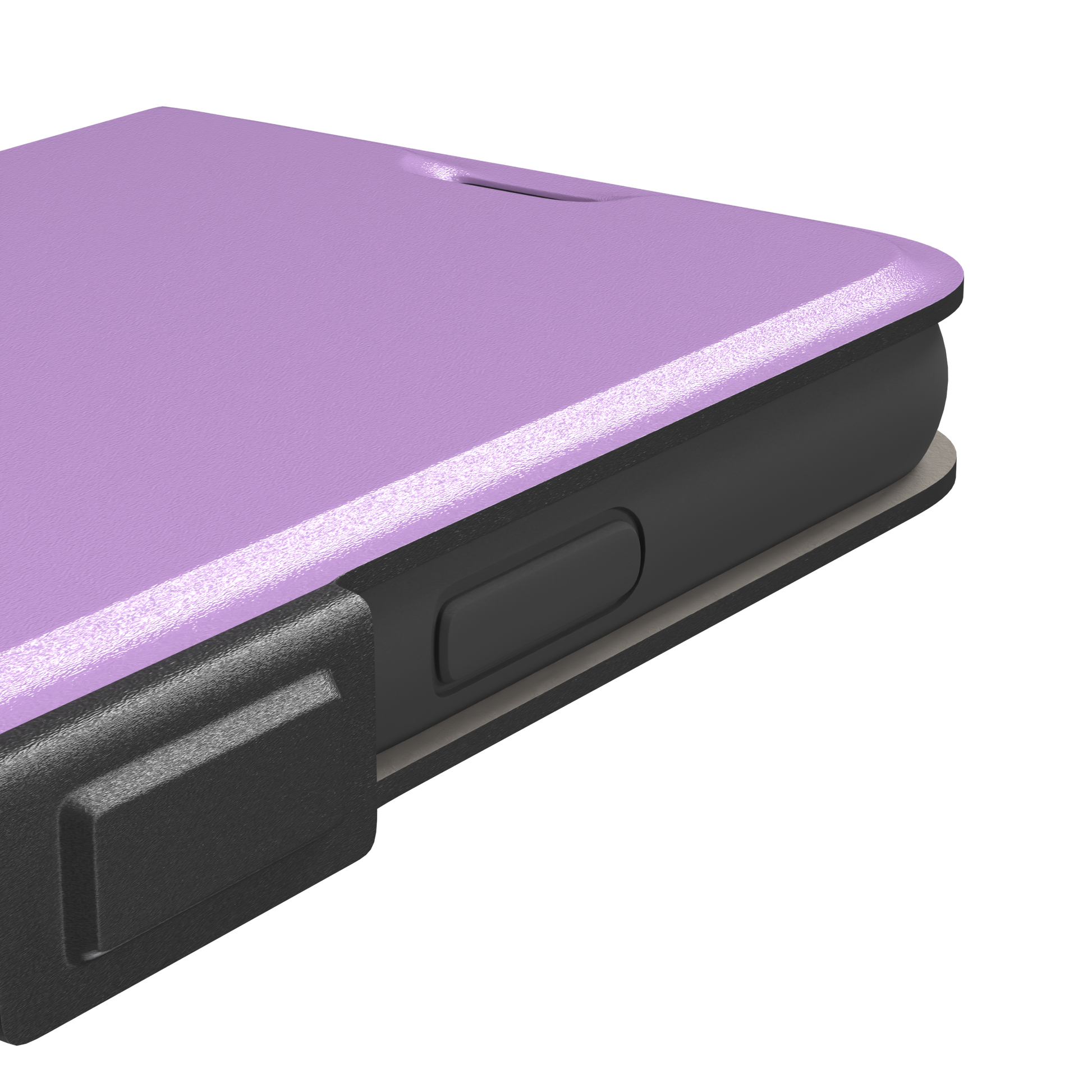 Solid orchid phone case in a light, warm pink-purple tone, phone case by Caselier — wallet case, volume buttons detail