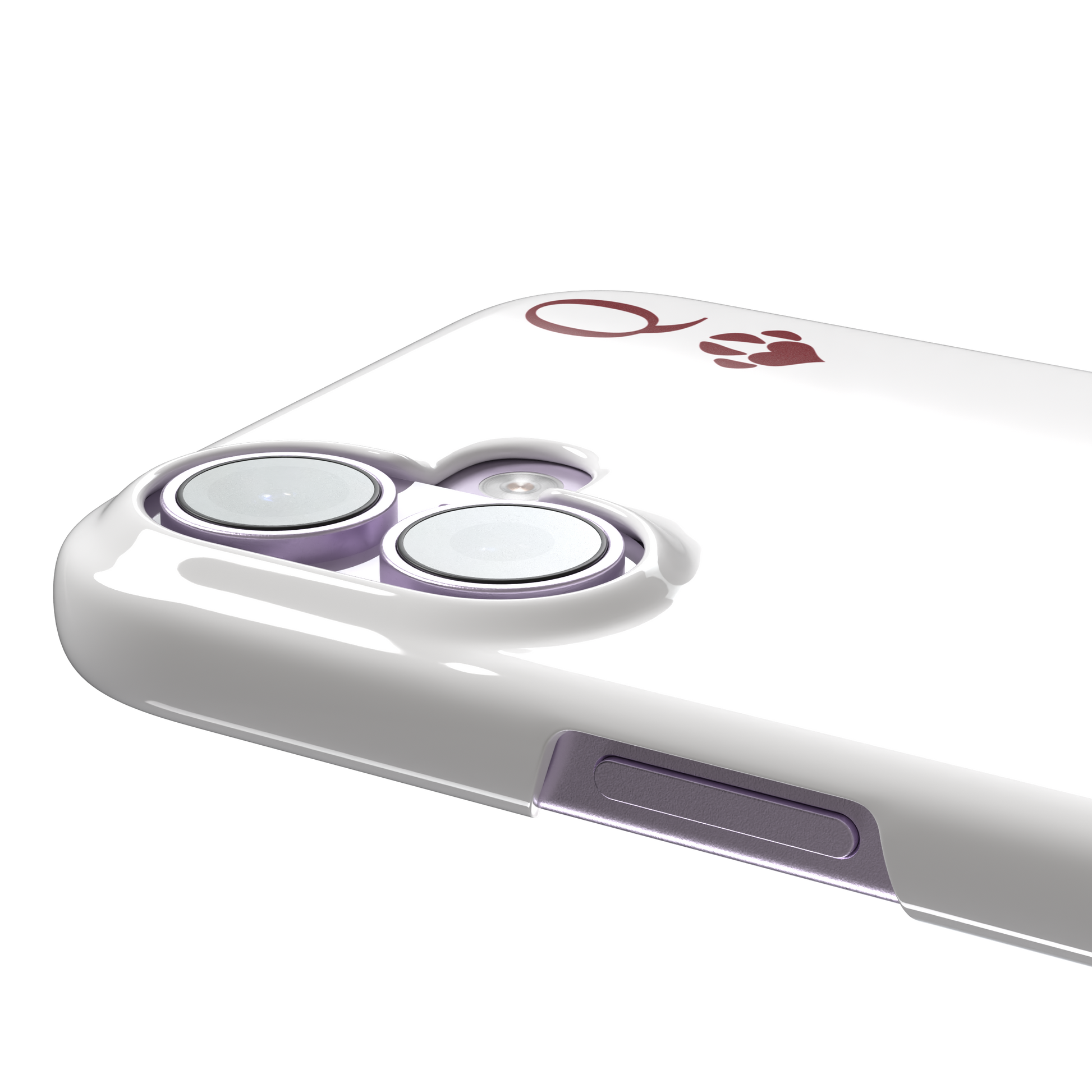 Queen of Hearts phone case in white variant featuring a crowned cat in a crimson heart-print gown styled as a playing card, with paw print suit symbols, phone case by Caselier — snap case, volume buttons detail