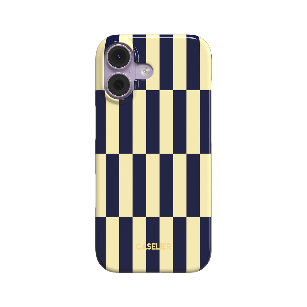Rectangles phone case in navy and cream vertical checker pattern, front view, white background, phone case by Caselier - snap case, front view | Caselier