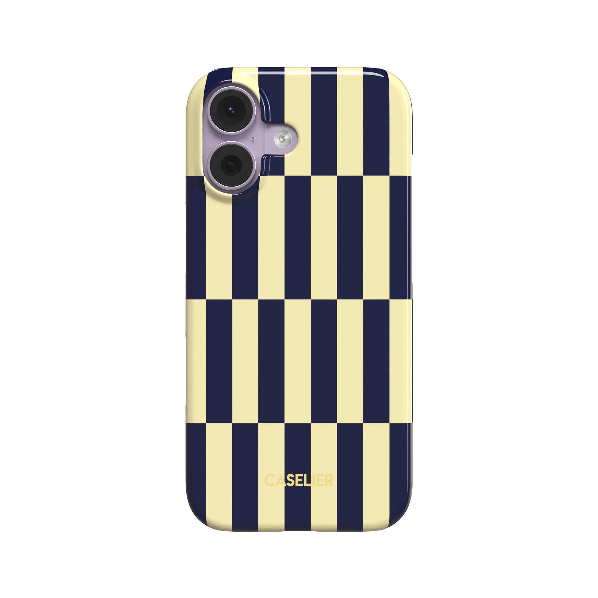 Rectangles phone case in navy and cream vertical checker pattern, front view, white background, phone case by Caselier - snap case, front view | Caselier