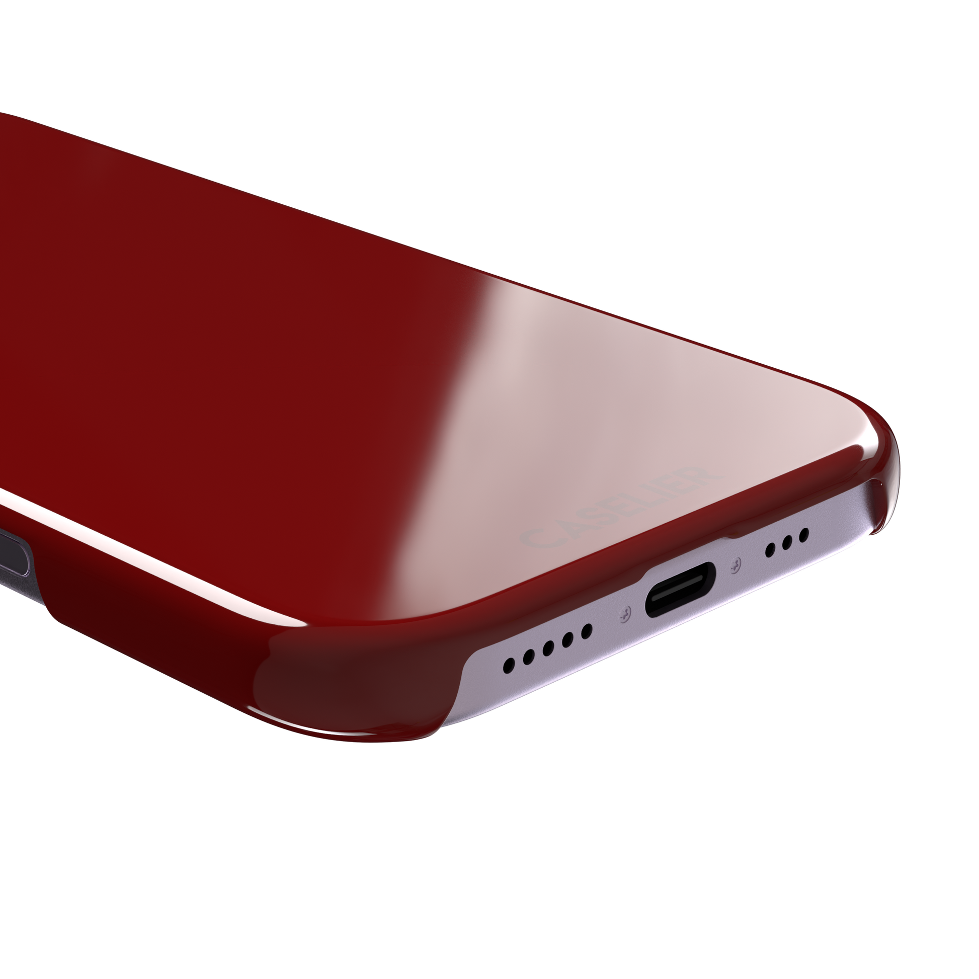 Solid deep brick red matte phone case color variant, phone case by Caselier — snap case, charging port detail