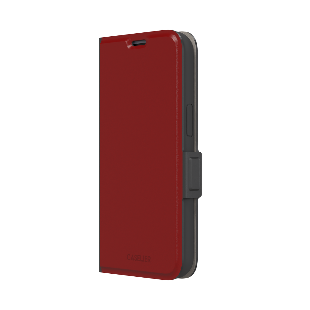 Solid deep brick red matte phone case color variant, phone case by Caselier — wallet case, right view