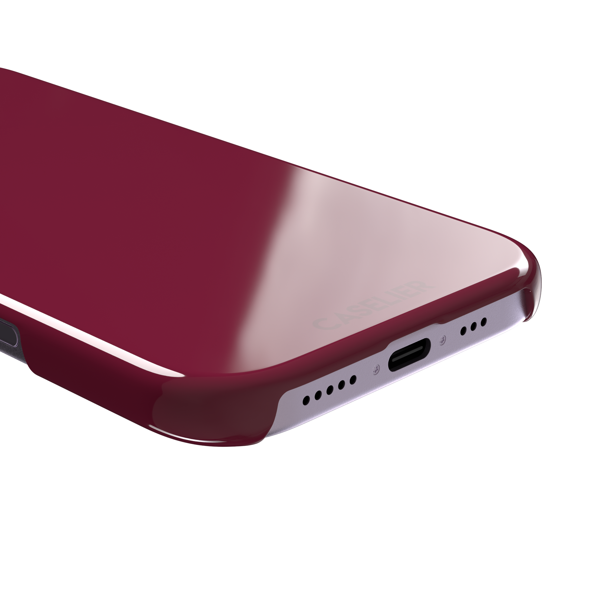 Solid dark crimson matte phone case color variant, phone case by Caselier — snap case, charging port detail
