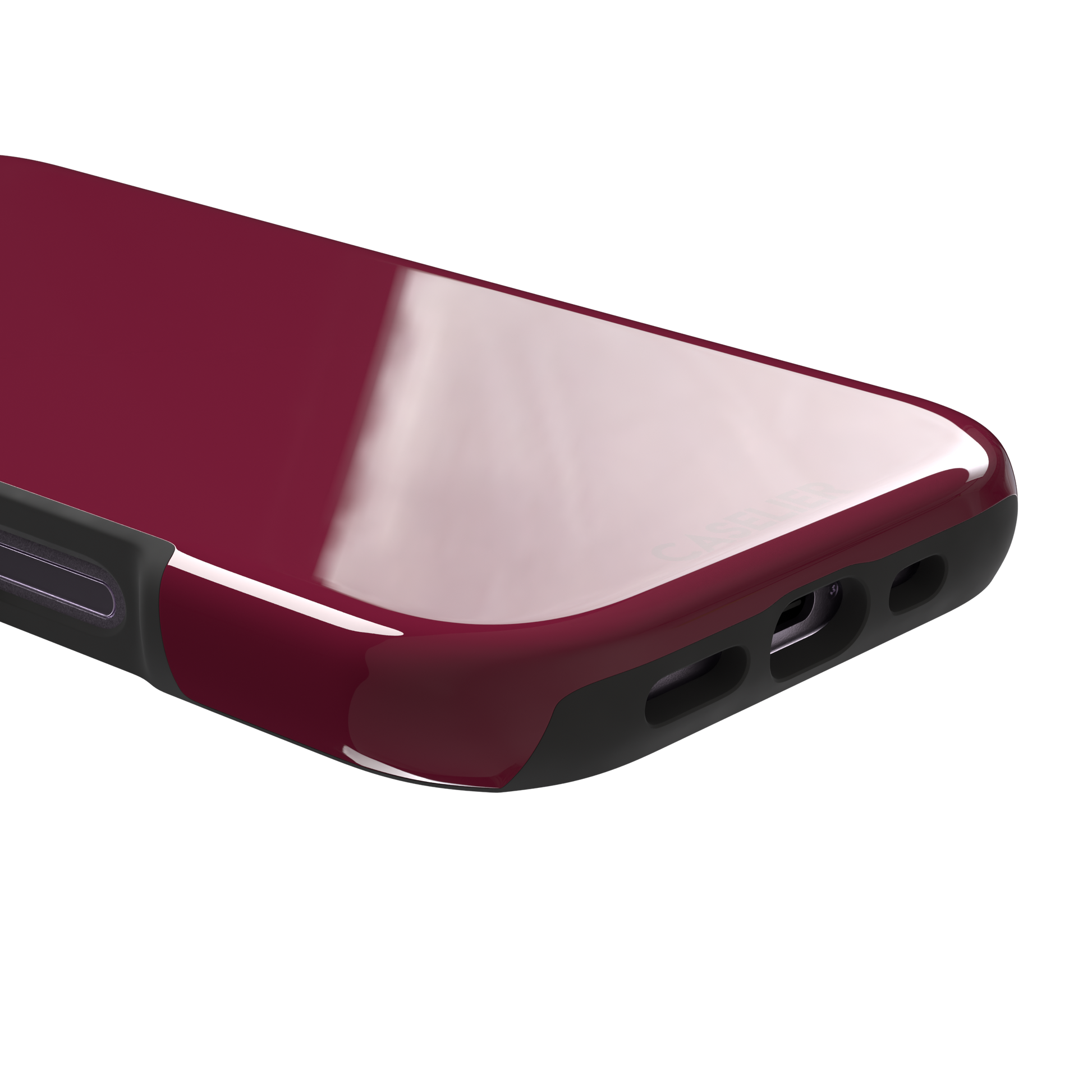 Solid dark crimson matte phone case color variant, phone case by Caselier — tough case, charging port detail