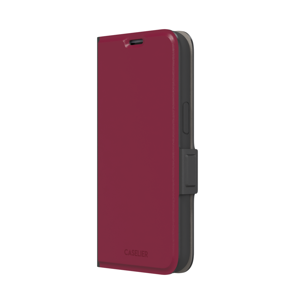 Solid dark crimson matte phone case color variant, phone case by Caselier — wallet case, right view