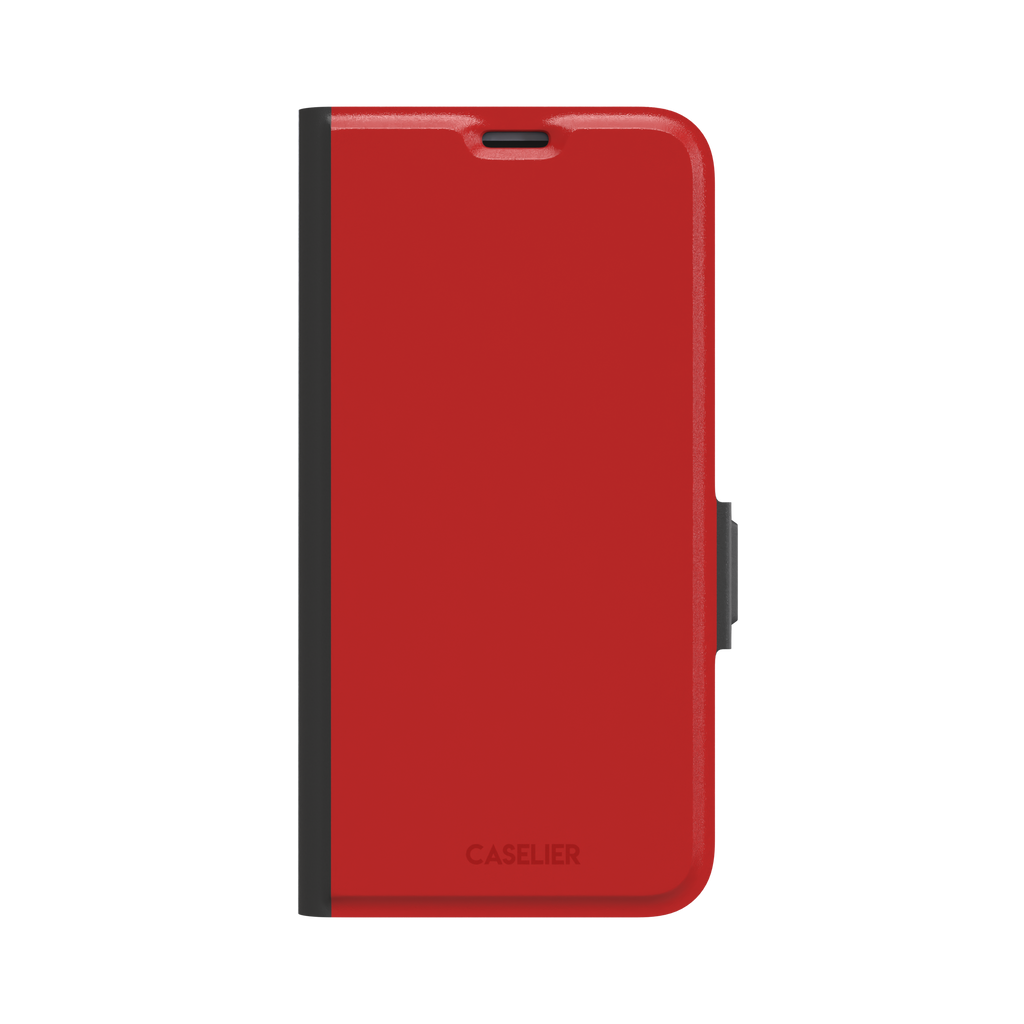 Solid vivid red matte phone case, phone case by Caselier — wallet case, front view