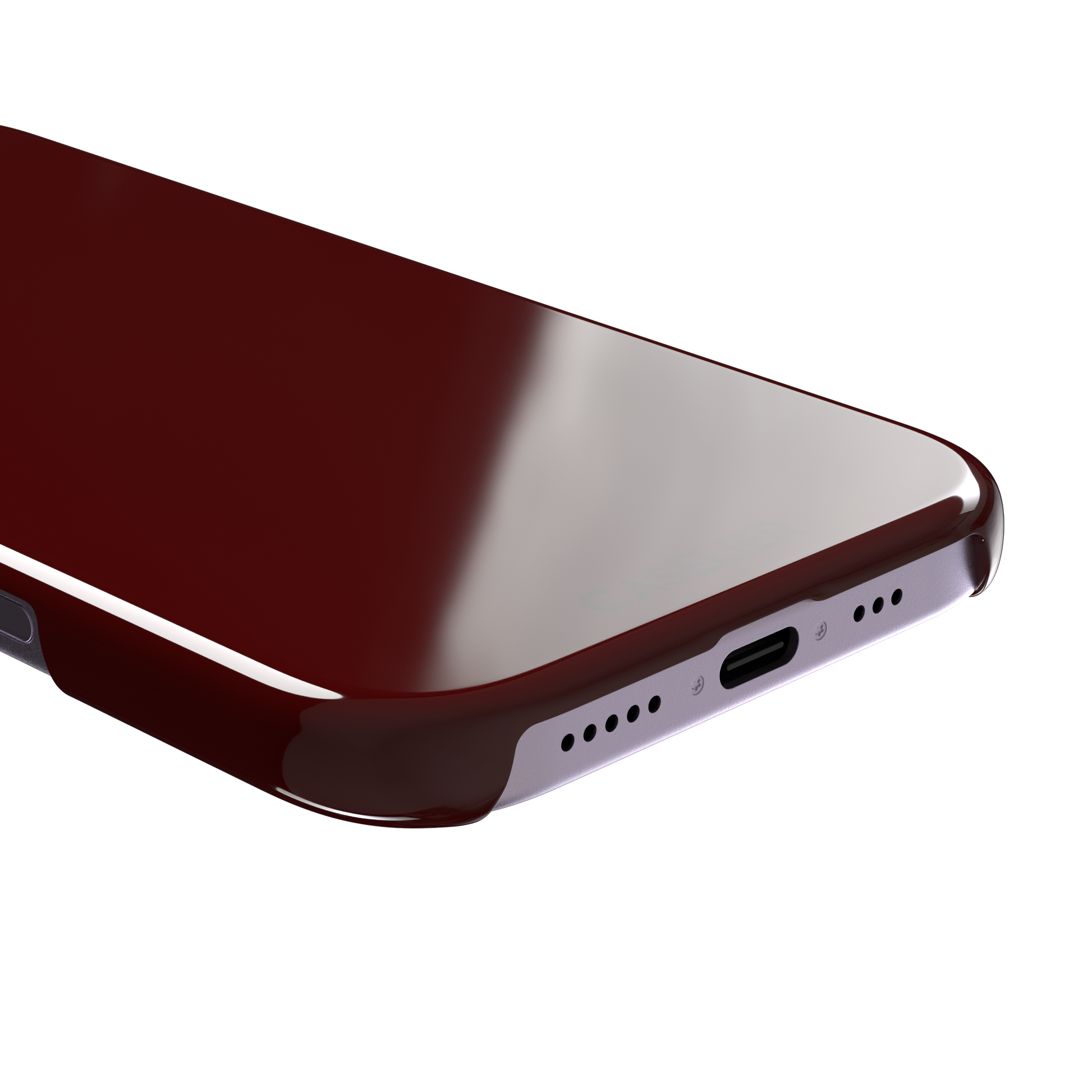 Solid very dark maroon matte phone case color variant, phone case by Caselier — snap case, charging port detail