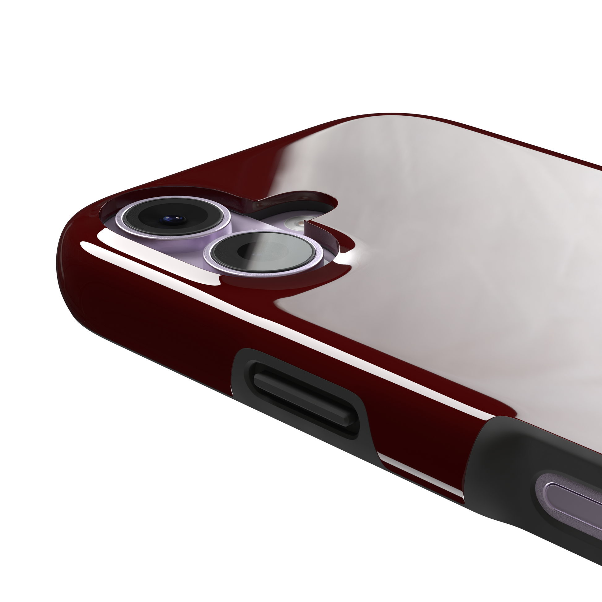Solid very dark maroon matte phone case color variant, phone case by Caselier — tough case, volume buttons detail