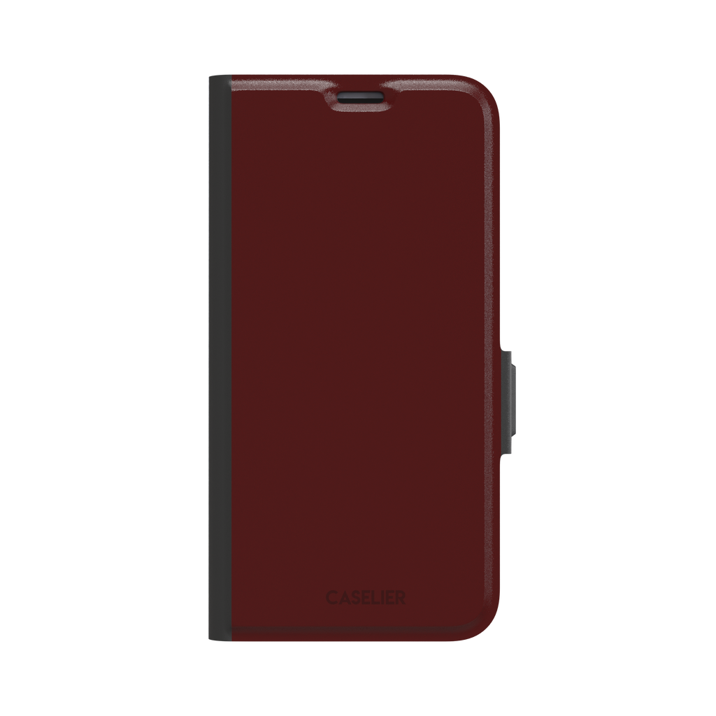 Solid very dark maroon matte phone case color variant, phone case by Caselier — wallet case, front view