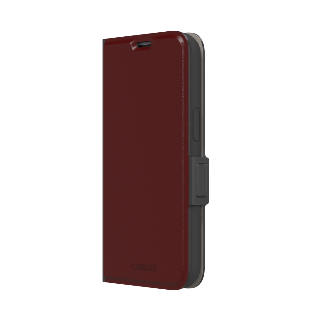 Solid very dark maroon matte phone case color variant, phone case by Caselier — wallet case, right view