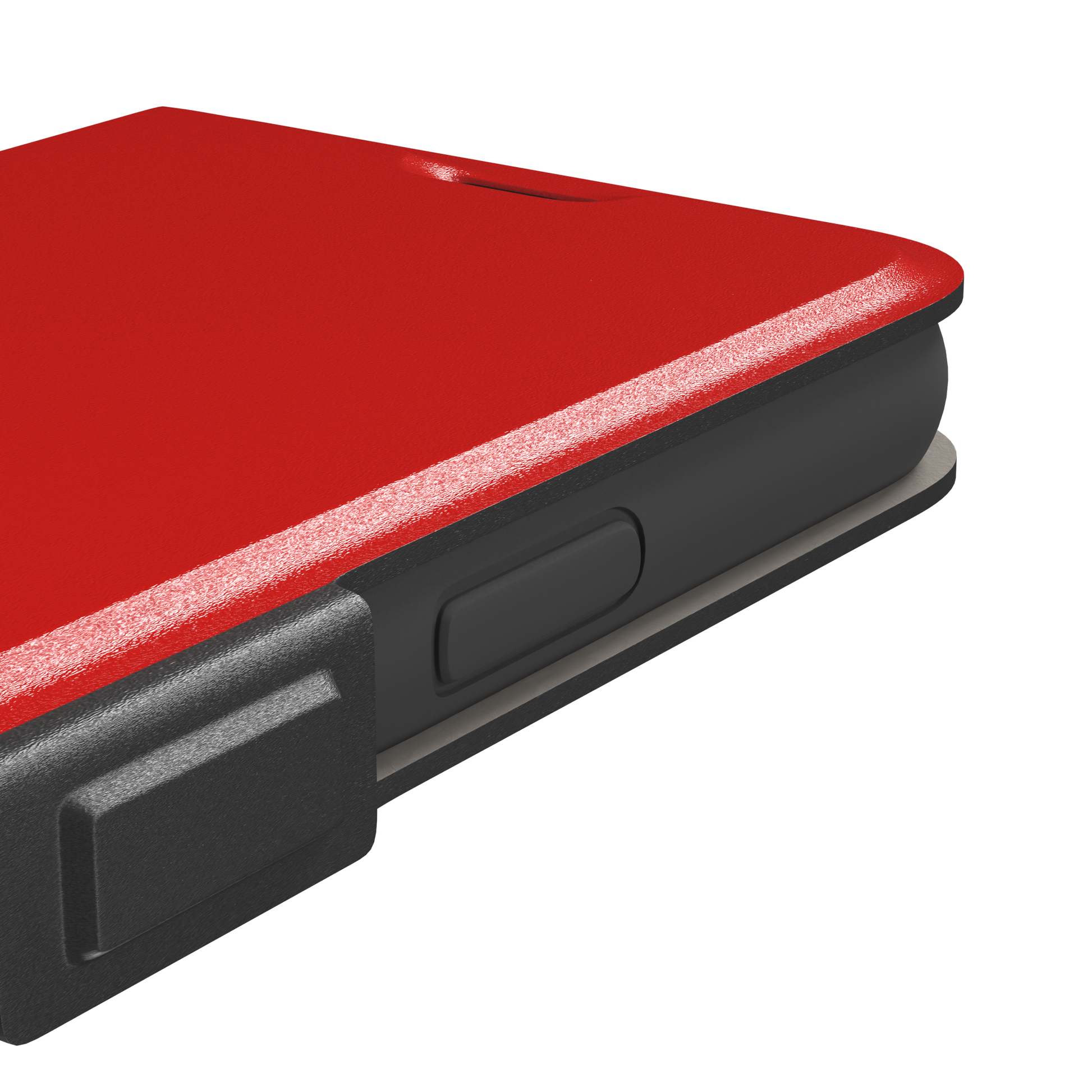 Solid classic red matte phone case color variant, phone case by Caselier — wallet case, volume buttons detail