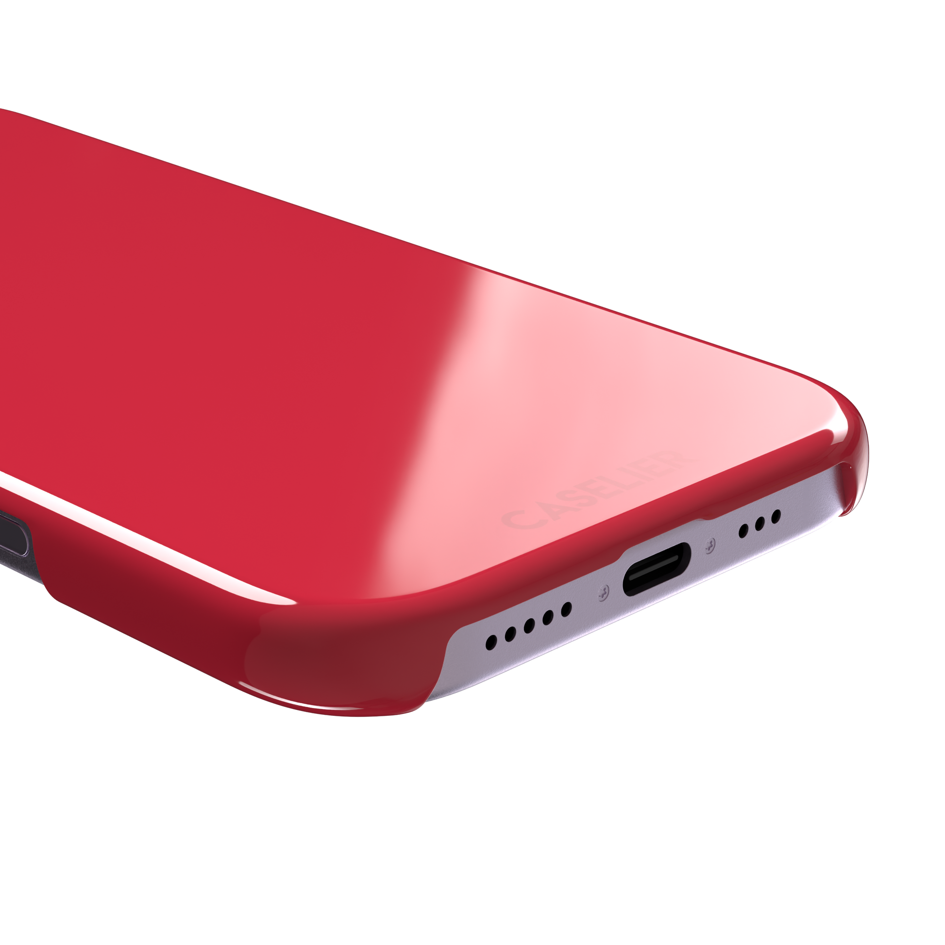 Solid bright true red matte phone case color variant, phone case by Caselier — snap case, charging port detail
