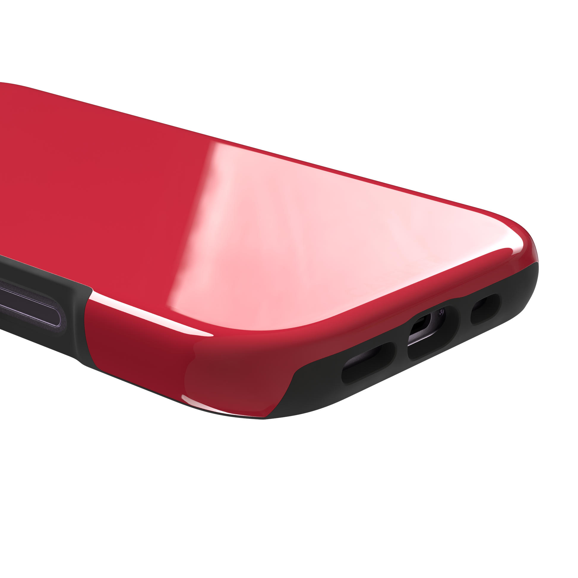 Solid bright true red matte phone case color variant, phone case by Caselier — tough case, charging port detail