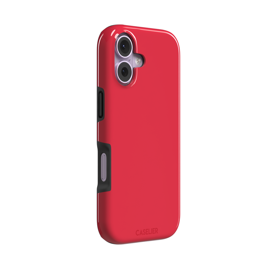 Solid bright true red matte phone case color variant, phone case by Caselier — tough case, left view