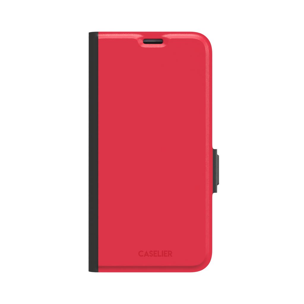 Solid bright true red matte phone case color variant, phone case by Caselier — wallet case, front view