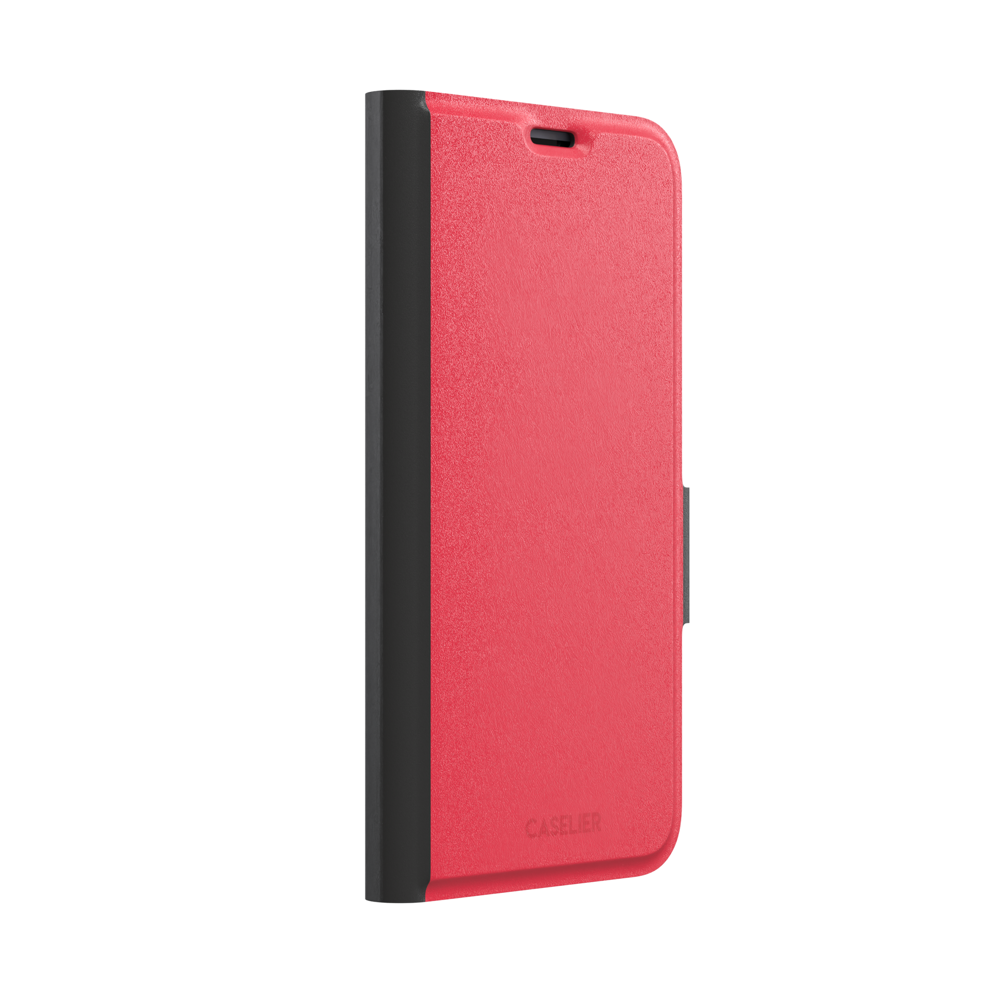 Solid bright true red matte phone case color variant, phone case by Caselier — wallet case, left view