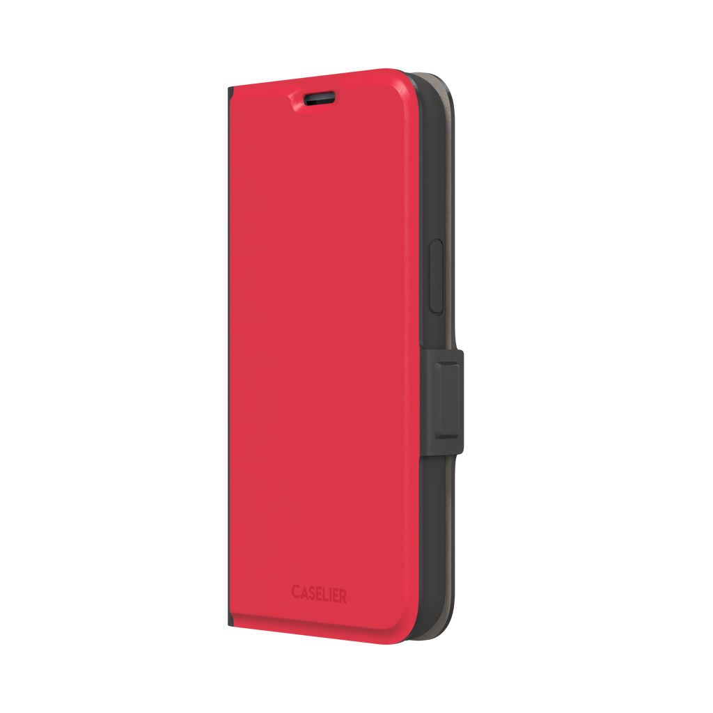 Solid bright true red matte phone case color variant, phone case by Caselier — wallet case, right view