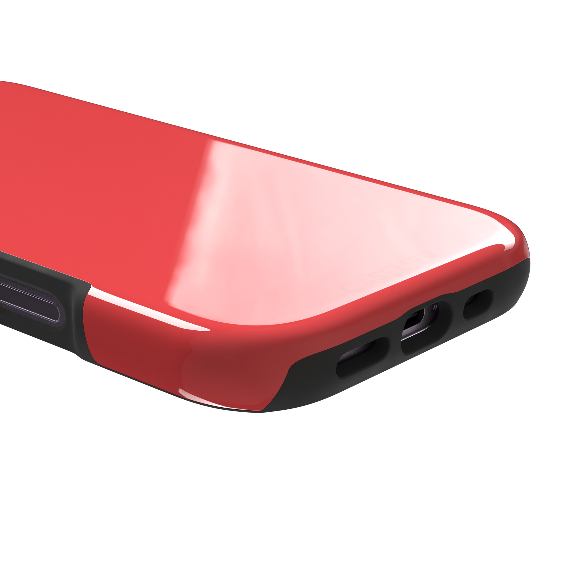 Solid coral red matte phone case color variant, phone case by Caselier — tough case, charging port detail