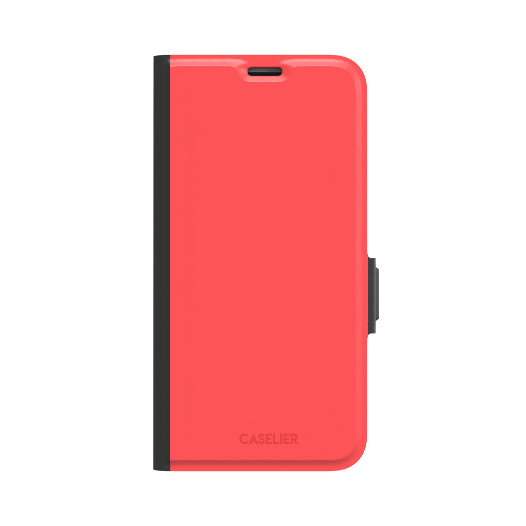 Solid coral red matte phone case color variant, phone case by Caselier — wallet case, front view