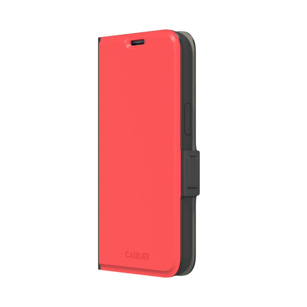 Solid coral red matte phone case color variant, phone case by Caselier — wallet case, right view