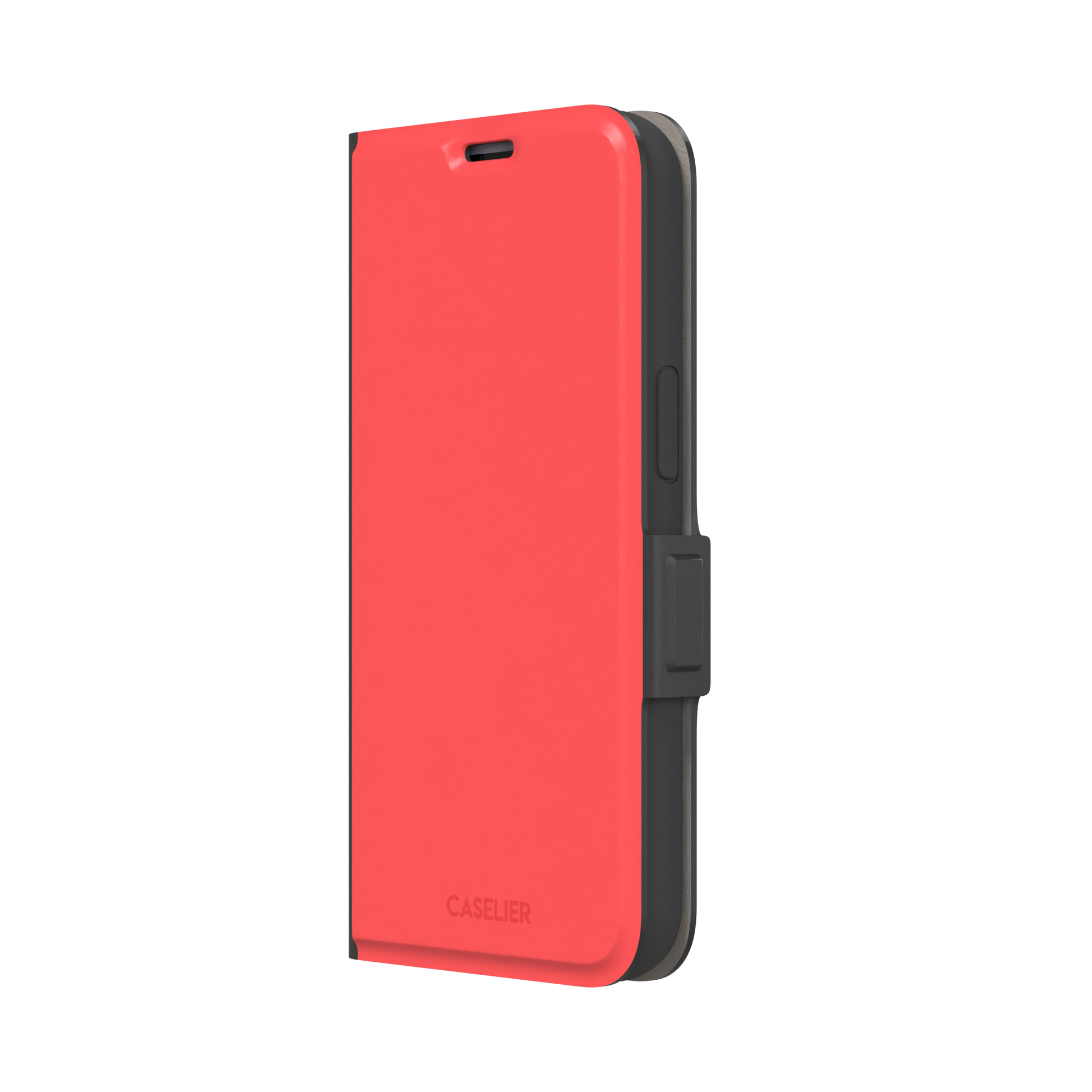 Solid coral red matte phone case color variant, phone case by Caselier — wallet case, right view