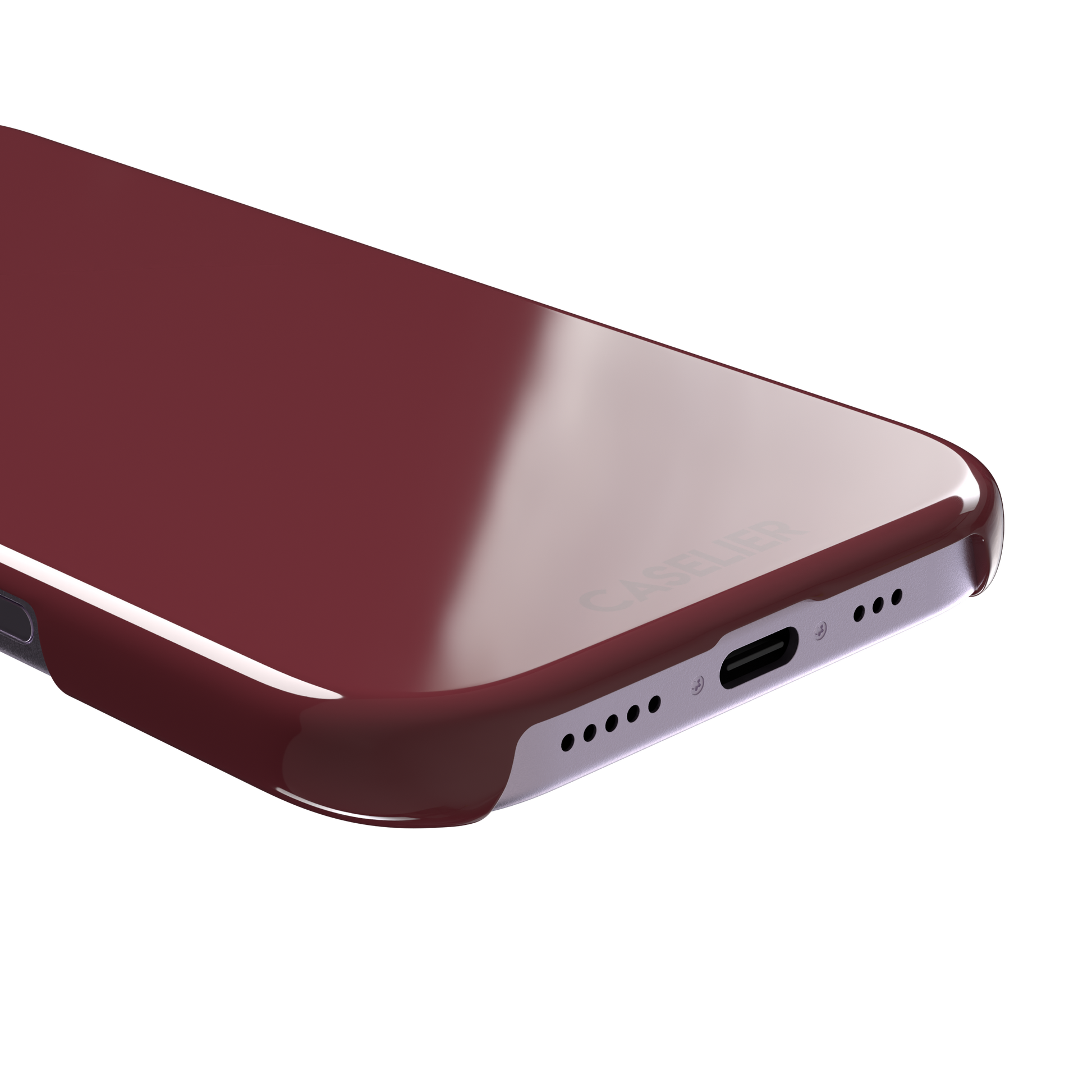 Solid wine burgundy matte phone case color variant, phone case by Caselier — snap case, charging port detail