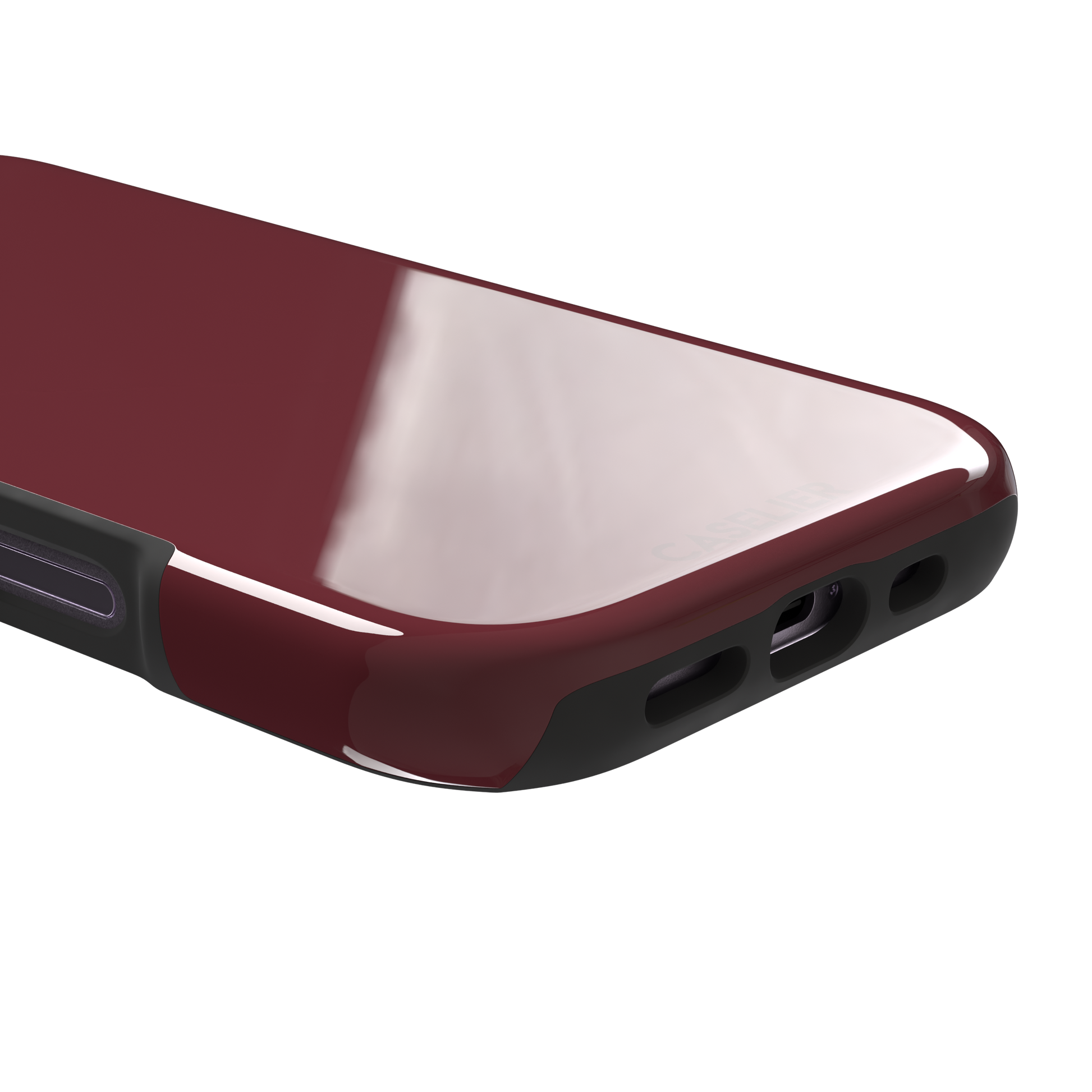 Solid wine burgundy matte phone case color variant, phone case by Caselier — tough case, charging port detail