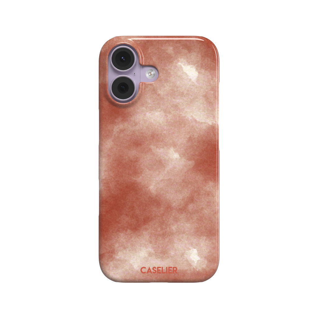 Red watercolor phone case with soft terracotta and cream cloud-like wash pattern, phone case by Caselier — snap case, front view