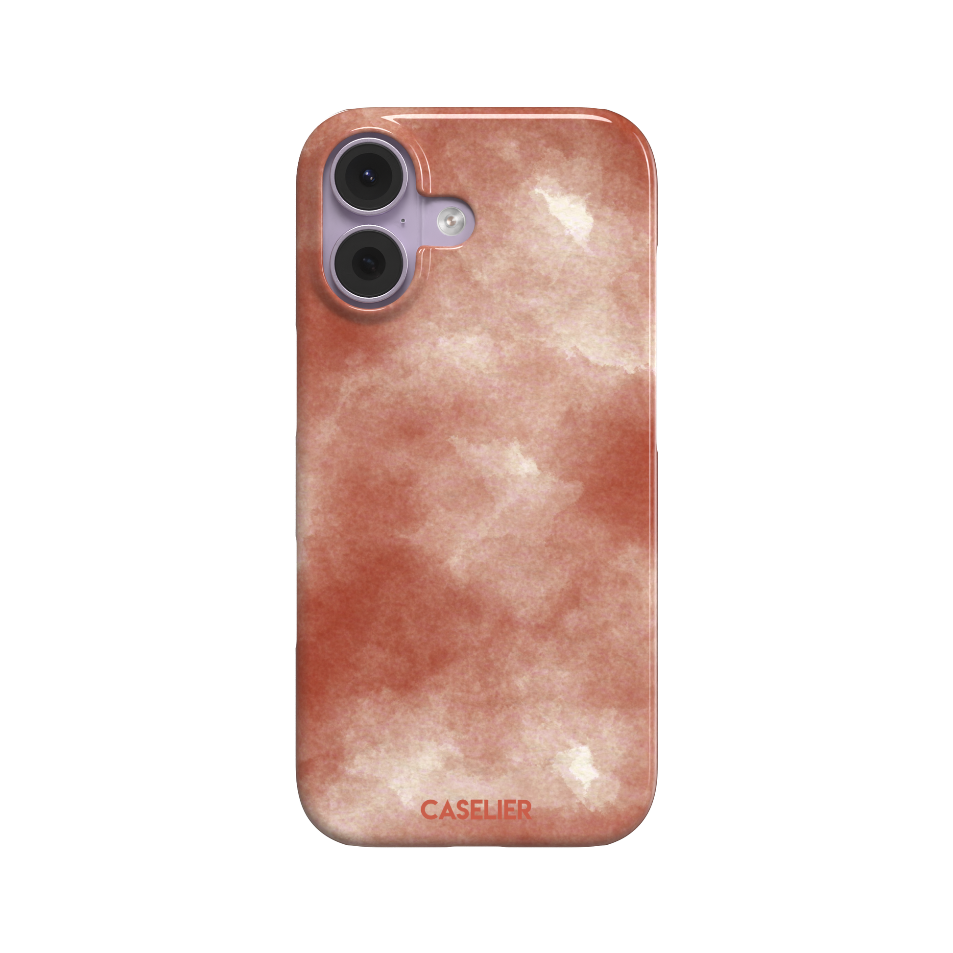 Red watercolor phone case with soft terracotta and cream cloud-like wash pattern, phone case by Caselier — snap case, front view