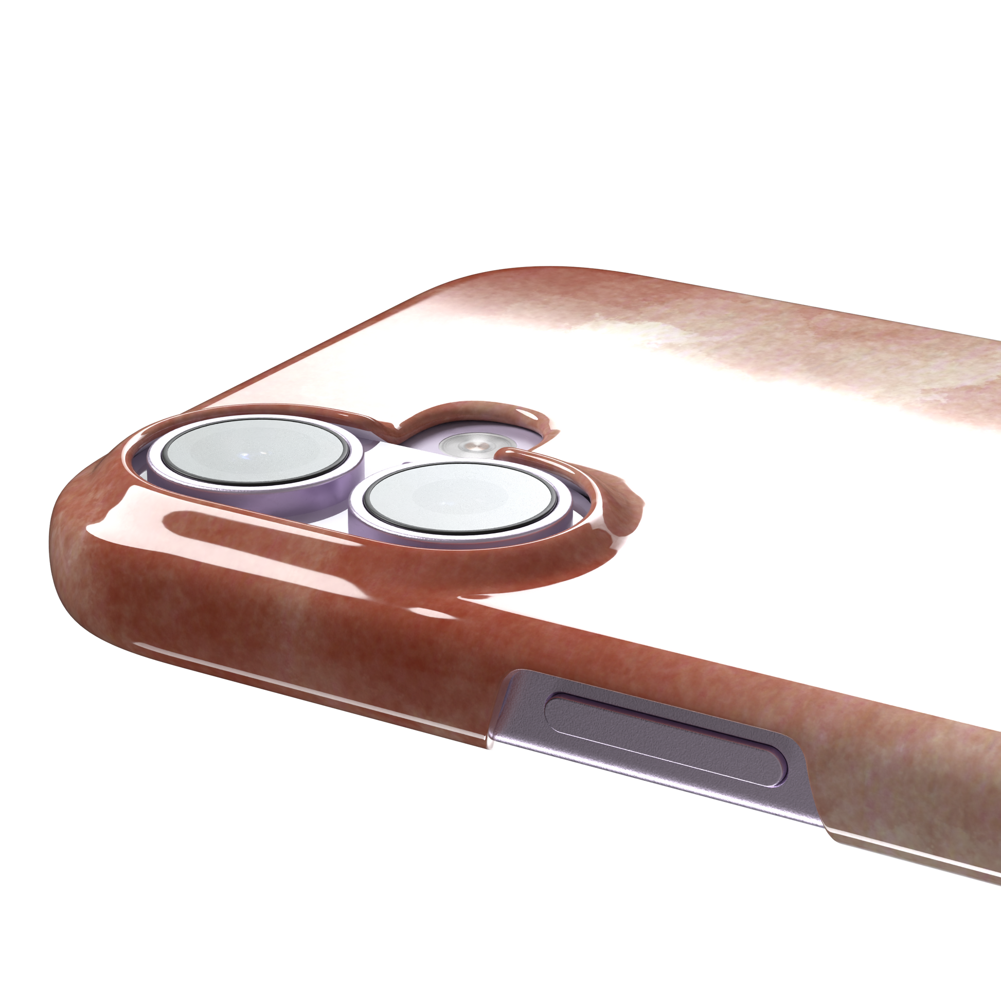 Red watercolor phone case with soft terracotta and cream cloud-like wash pattern, phone case by Caselier — snap case, volume buttons detail