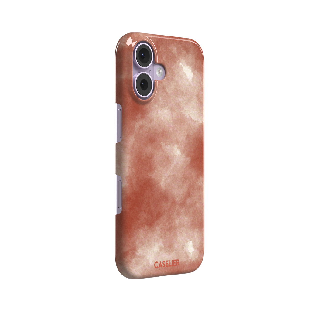 Red watercolor phone case with soft terracotta and cream cloud-like wash pattern, phone case by Caselier — snap case, left view