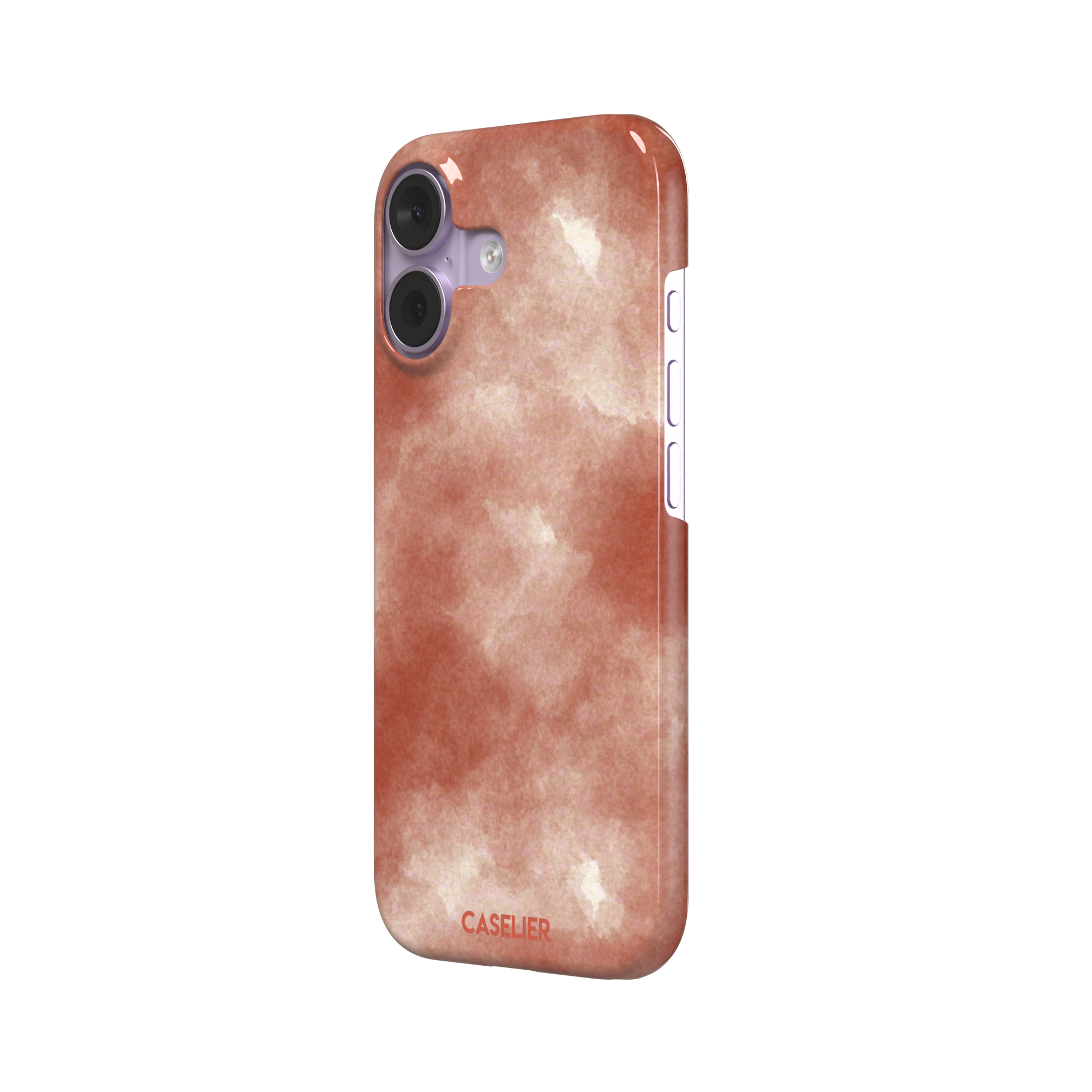 Red watercolor phone case with soft terracotta and cream cloud-like wash pattern, phone case by Caselier — snap case, right view