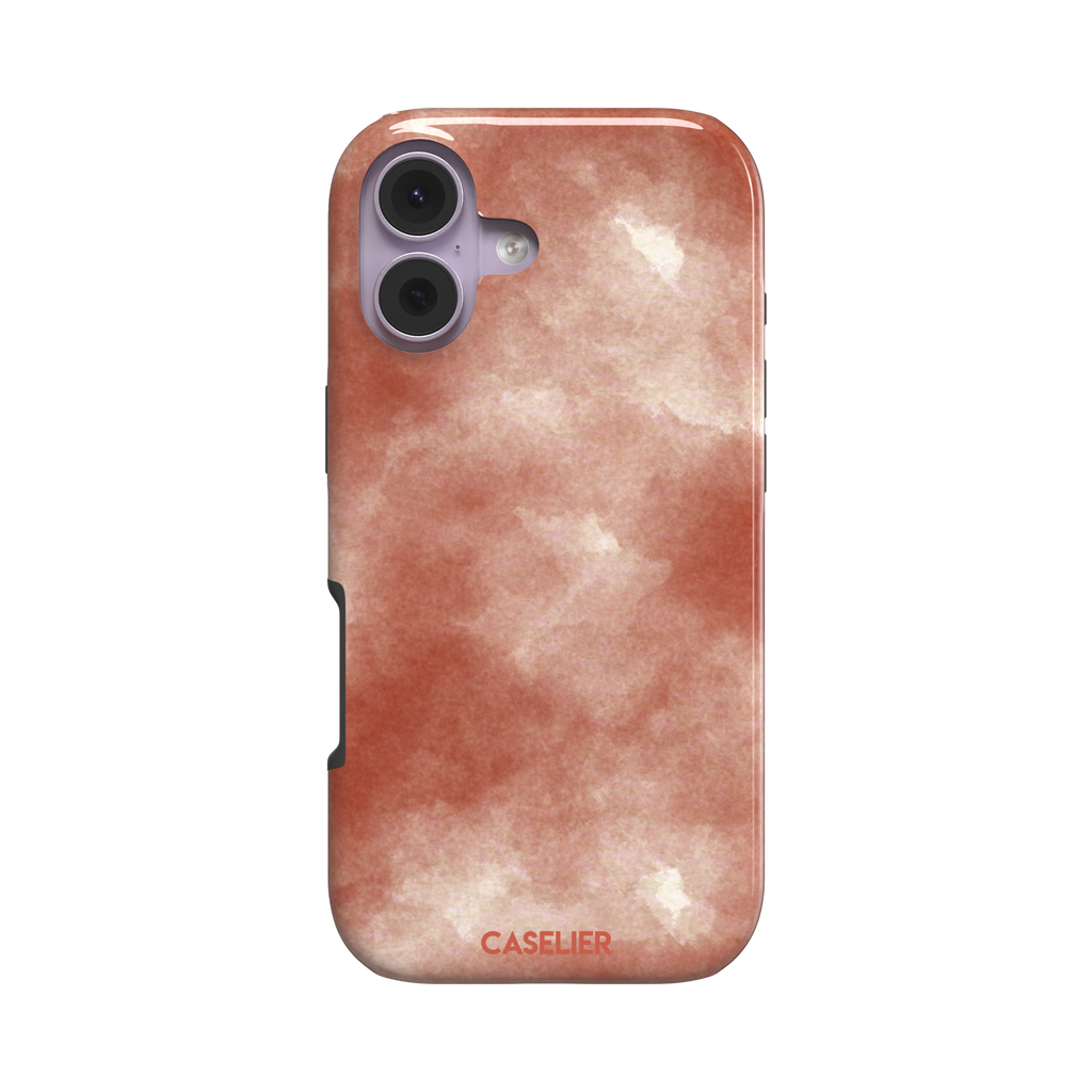 Red watercolor phone case with soft terracotta and cream cloud-like wash pattern, phone case by Caselier — tough case, front view