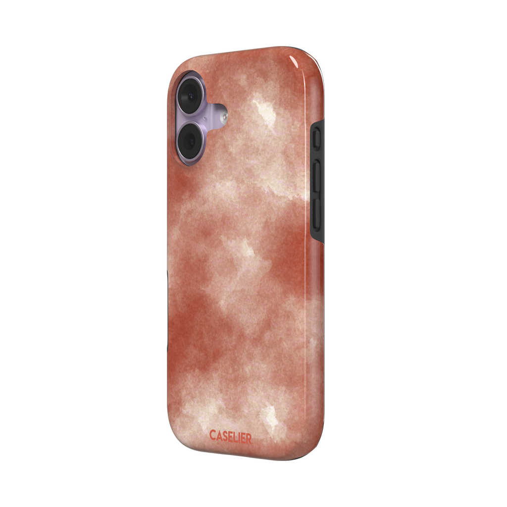 Red watercolor phone case with soft terracotta and cream cloud-like wash pattern, phone case by Caselier — tough case, right view