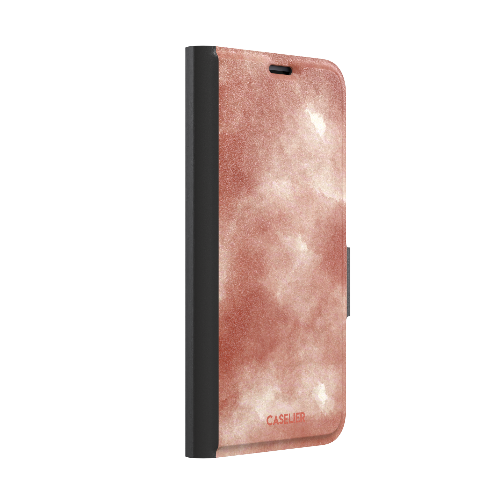 Red watercolor phone case with soft terracotta and cream cloud-like wash pattern, phone case by Caselier — wallet case, left view