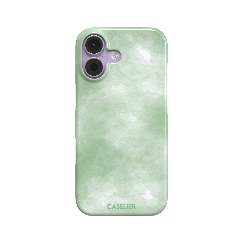 Sage Green watercolor phone case with soft misty sage and white wash texture, phone case by Caselier — snap case, front view
