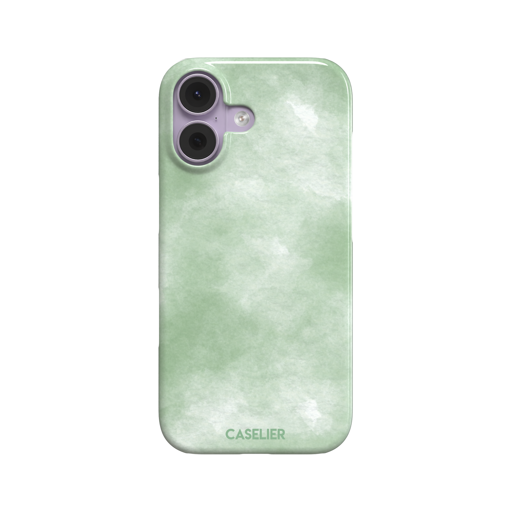 Sage Green watercolor phone case with soft misty sage and white wash texture, phone case by Caselier — snap case, front view