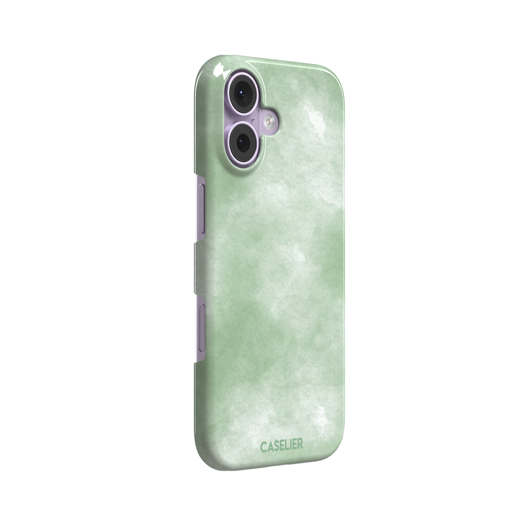 Sage Green watercolor phone case with soft misty sage and white wash texture, phone case by Caselier — snap case, left view