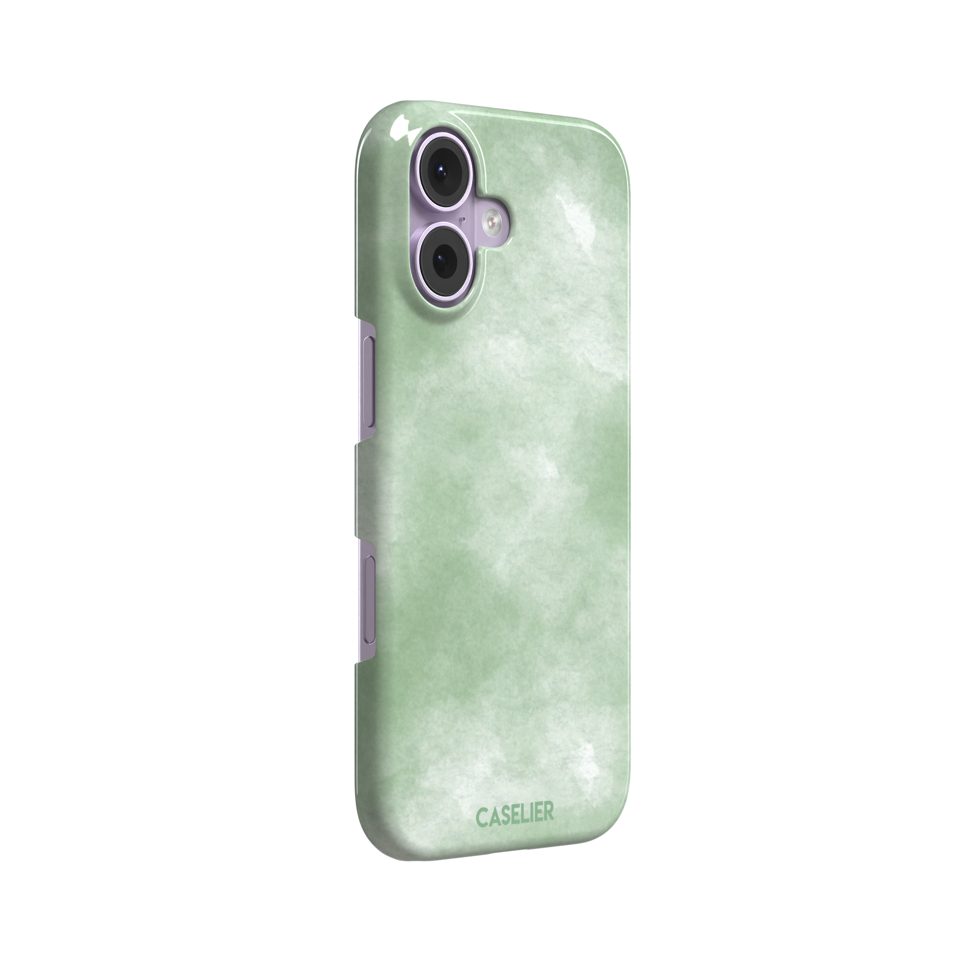 Sage Green watercolor phone case with soft misty sage and white wash texture, phone case by Caselier — snap case, left view