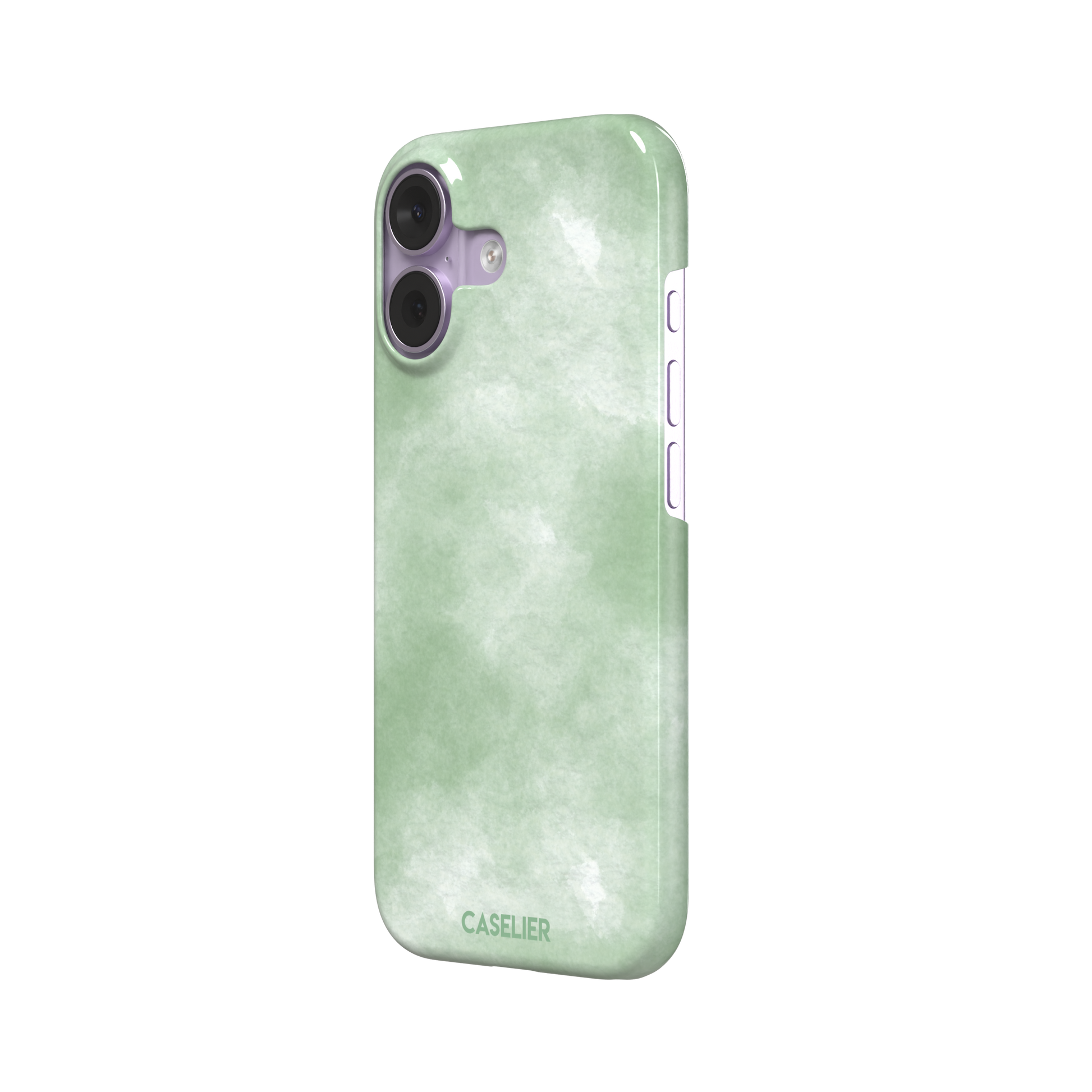 Sage Green watercolor phone case with soft misty sage and white wash texture, phone case by Caselier — snap case, right view