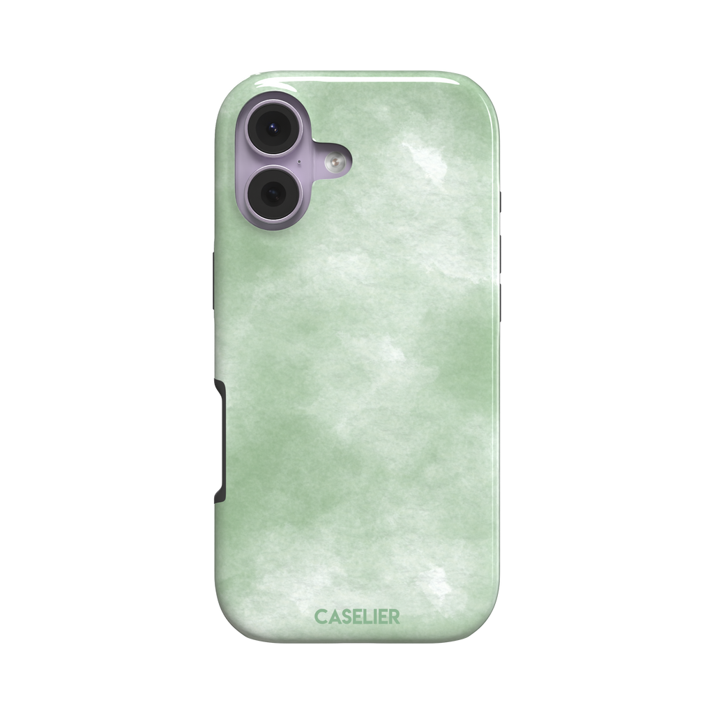 Sage Green watercolor phone case with soft misty sage and white wash texture, phone case by Caselier — tough case, front view