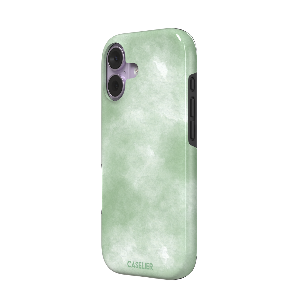 Sage Green watercolor phone case with soft misty sage and white wash texture, phone case by Caselier — tough case, right view