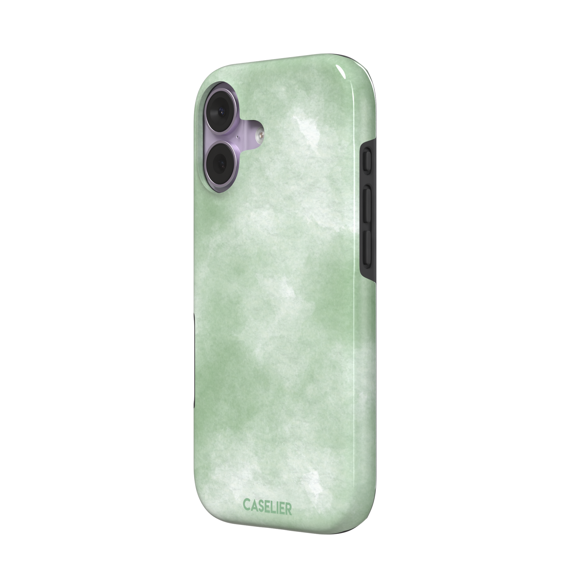 Sage Green watercolor phone case with soft misty sage and white wash texture, phone case by Caselier — tough case, right view