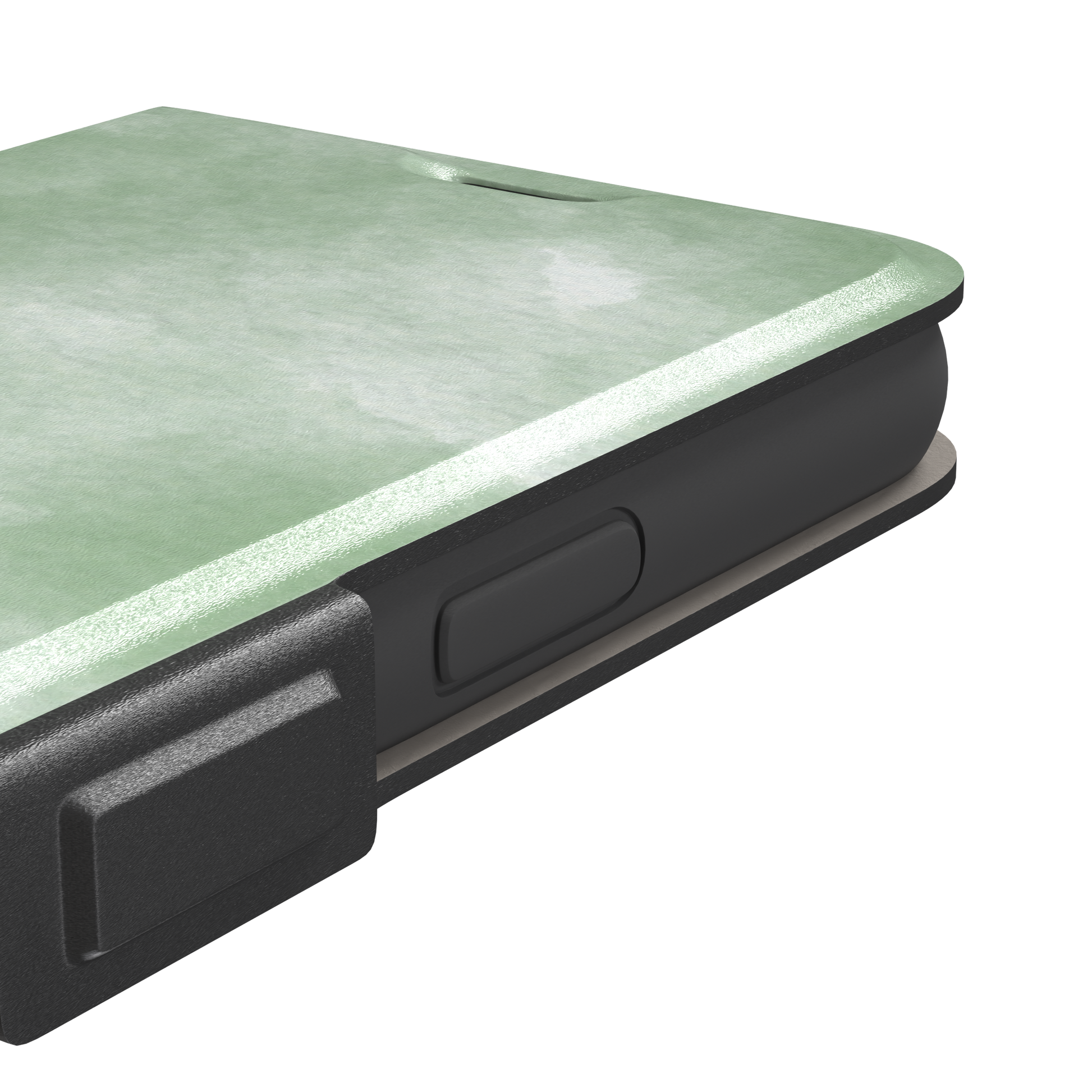Sage Green watercolor phone case with soft misty sage and white wash texture, phone case by Caselier — wallet case, volume buttons detail