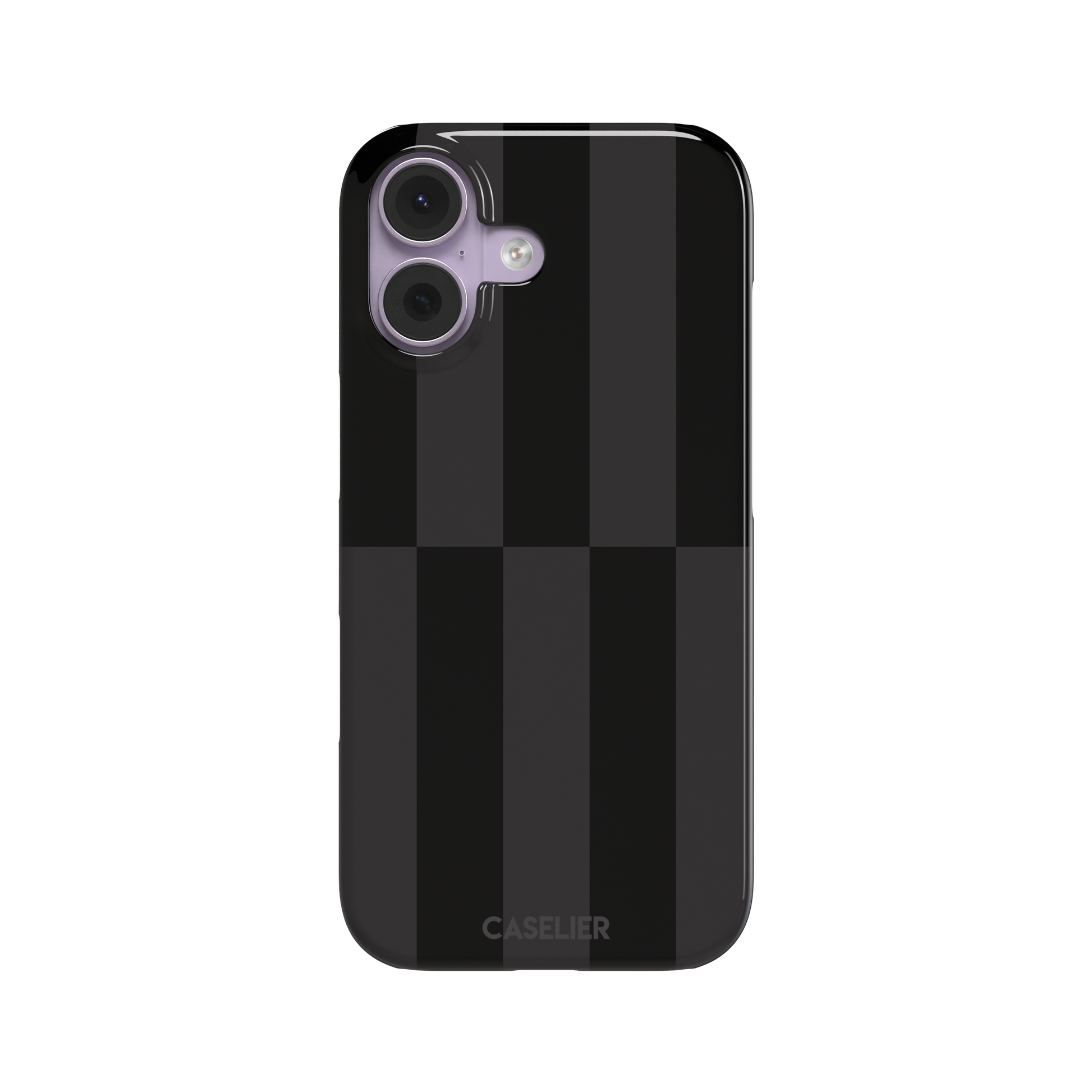 Shifted Stripe phone case in deep black and dark charcoal vertical offset checkerboard pattern, phone case by Caselier — snap case, front view